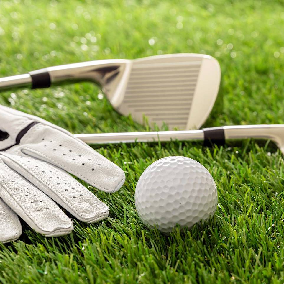 Golf Equipment On Green Grass Golf Course Close Web